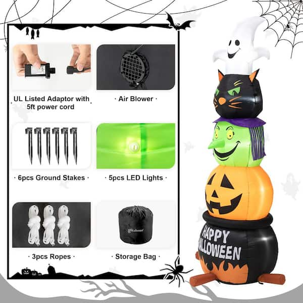 Halloween Outdoor LED Décor of 8ft deals Tall Black Cat Wizard Pumpkin Ghost Stack