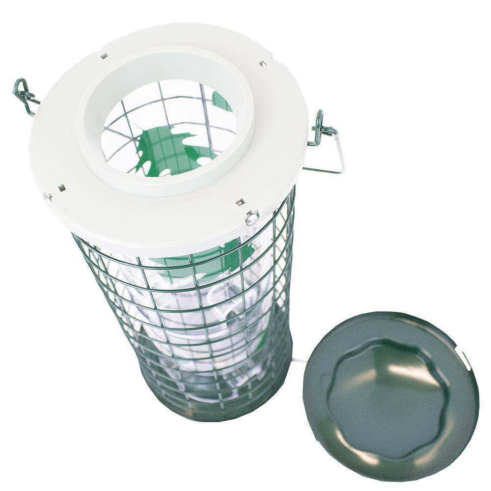 Green Metal and Plastic Squirrel Resistant Hanging Bird Feeder