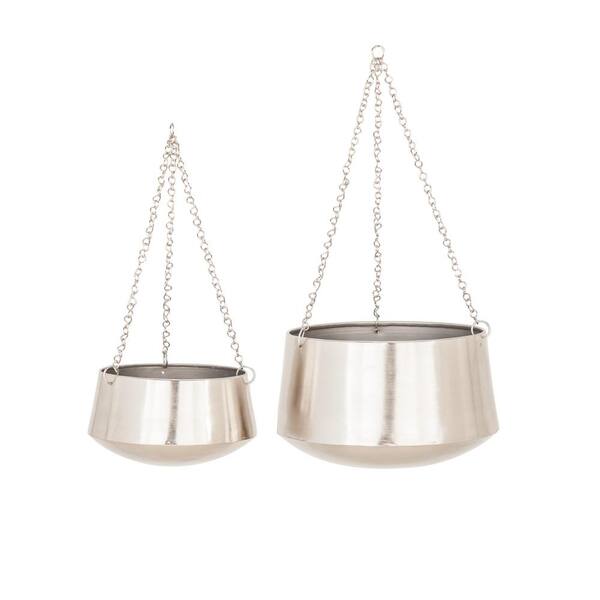 Photo 1 of 12 in. Silver Metal Glam Planter (2-Pack)