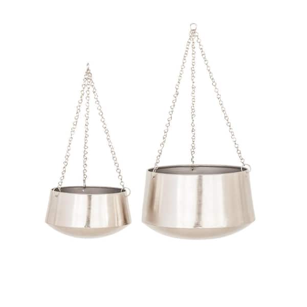 7 in. x 12 in. Silver Metal Glam Planter (Set of 2)