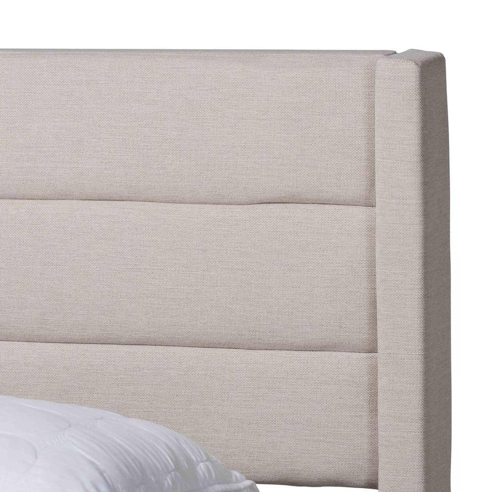 Beige and Dark Brown Upholstered Full Storage Platform Bed with Drawers
