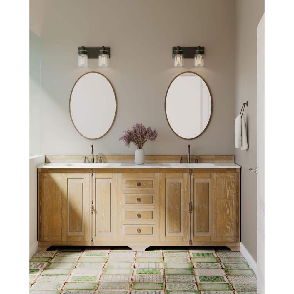 Antique Bronze 2-Light Bath Vanity with Clear Glass Shades