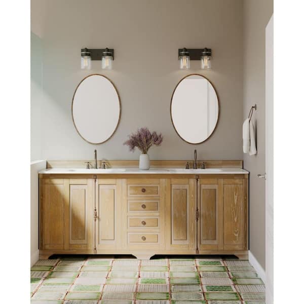 Calhoun Collection 13-1/4 in. 2-Light Antique Bronze Clear Glass Farmhouse Urban Industrial Bath Vanity Light