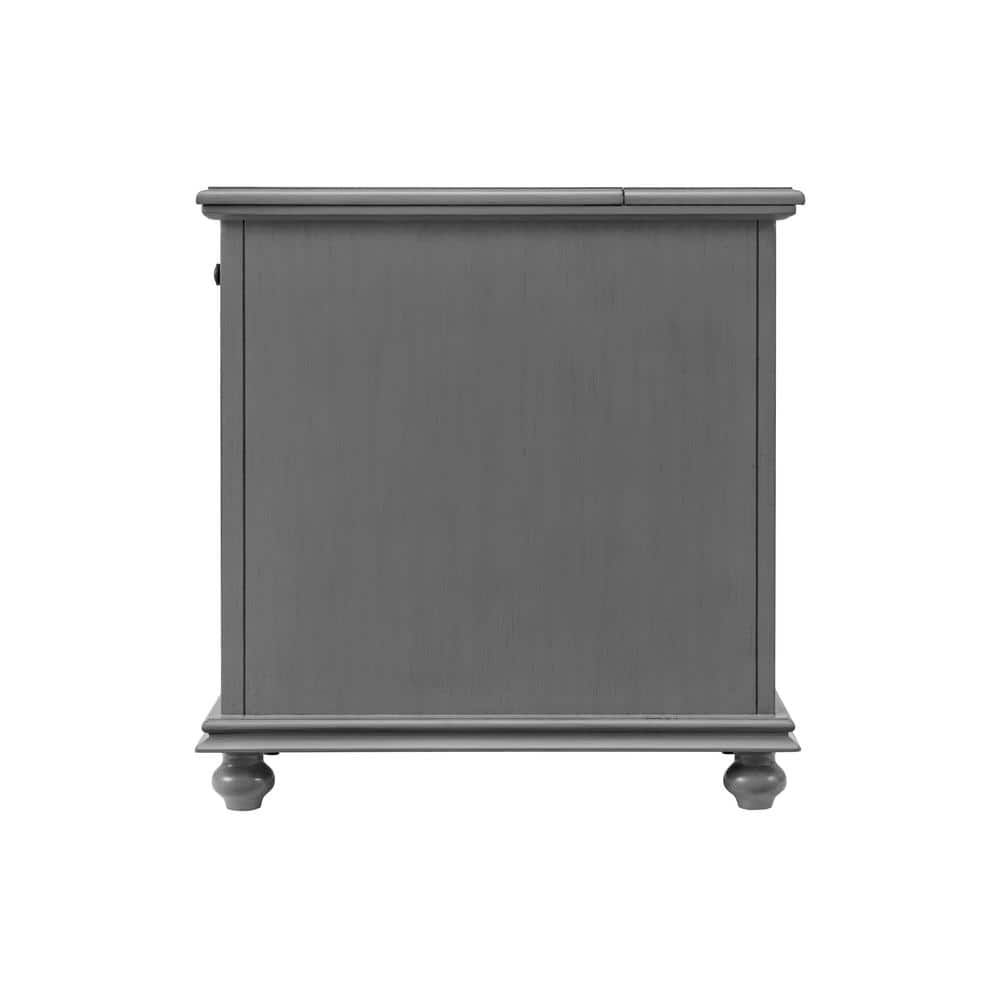 Sophisticated Gray Pine Chairside Table with Power Outlets