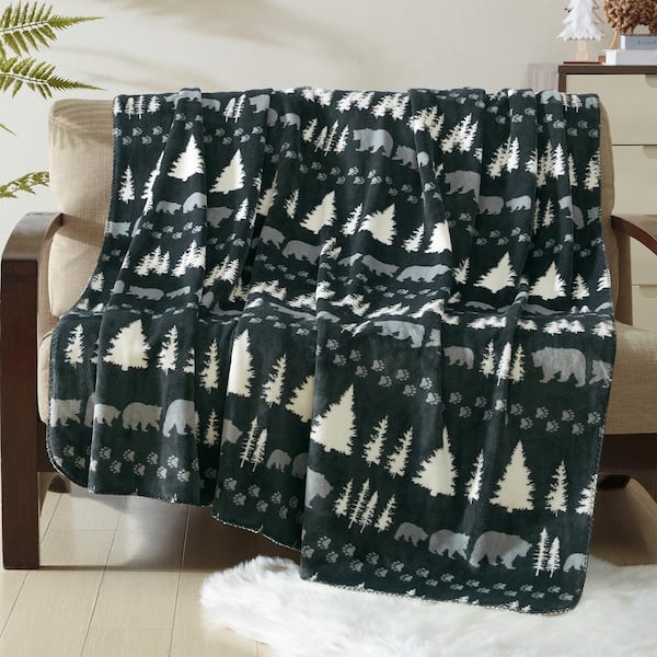 60 in. x 80 in. Oversized Grey Bear Ultra Soft Throw Blanket