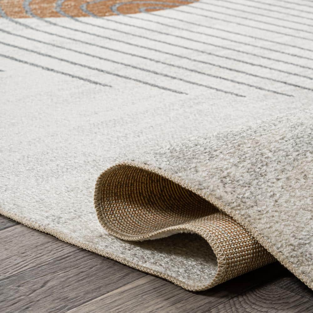Kallax Cream and Terra Geometric Washable Area Rug
