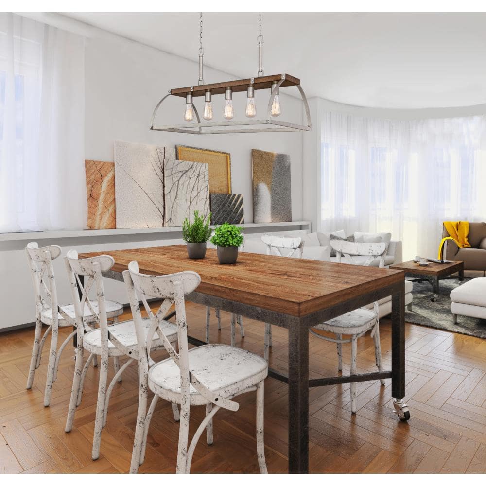 Rustic Barnwood & Galvanized Steel Cage Chandelier