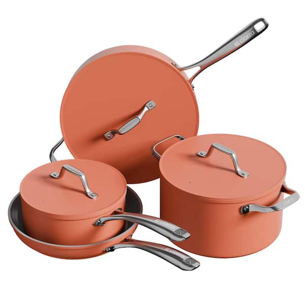 JEREMY CASS 7-Piece Ceramic Nonstick Cookware Set in Orange, Frying Pan, Saute Pan, Saucepan, Dutch Oven