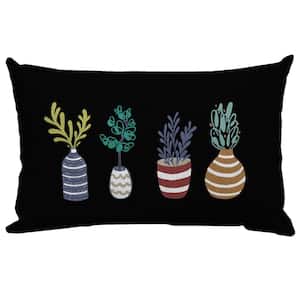 12 in. x 20 in. Potted Plants Rectangle Outdoor Lumbar Pillow (2-Pack)