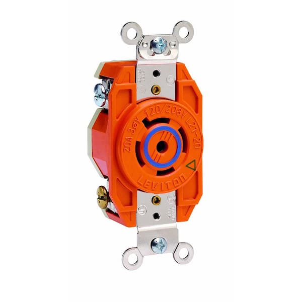 20 Amp 120/208-Volt 3-Phase Flush Mounting Isolated Ground Locking Outlet, Orange 2510-IG