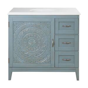 Chennai 37 in. W Single Vanity in Blue Wash with Engineered Stone Vanity Top in Crystal White with White Sink