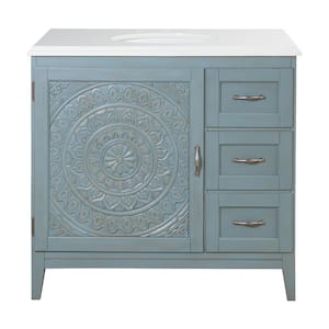 Chennai 37 in. W x 22 in. D x 35 in. H Single Sink Freestanding Bath Vanity in Blue Wash with White Engineered Stone Top