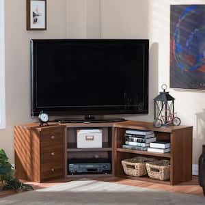 Commodore 55 in. Brown Wood Corner TV Stand with 3 Drawer Fits TVs Up to 45 in. with Drawers