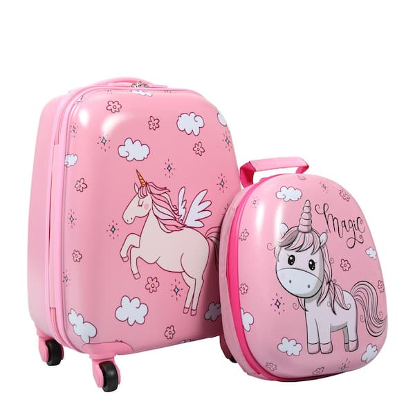 VLIVE 2-Piece Kids Luggage Set 12 in. Backpack and 16 in. Spinner Case for School Travel Unicorn