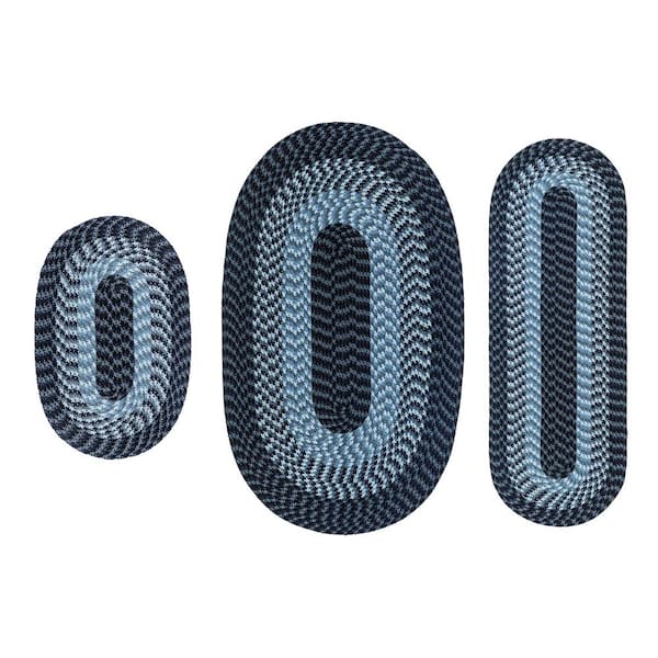 Alpine Collection 3-Piece Navy Stripe Braided Rug Set - (36" x 54" : 18" x 54" : 18" x 28")