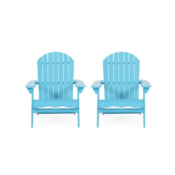 Noble House Obadiah Teal Folding Wood Adirondack Chair (2-Pack)