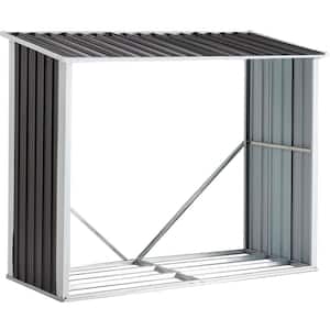 70.9 in. Anthracite Galvanized Steel Firewood Rack Log Storage Shed, Log Holder with Roof, Log Storage Shed