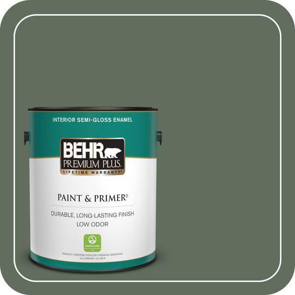 BEHR PREMIUM PLUS 1 gal. #450F-6 Whispering Pine Semi-Gloss Enamel Low Odor Interior Paint & Primer