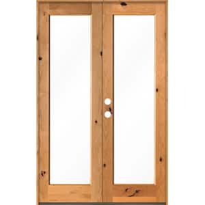 64 in. x 96 in. Rustic Knotty Alder Clear Full-Lite Clear Stain Wood Right Active Inswing Double Prehung Front Door