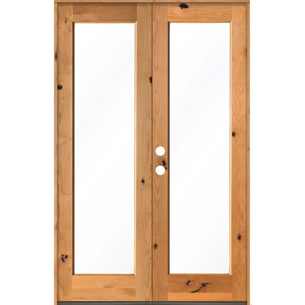 Krosswood Doors 64 in. x 96 in. Rustic Knotty Alder Clear Full-Lite Clear Stain Wood Right Active Inswing Double Prehung Front Door