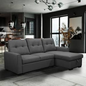 Iriving 89 in. Dark Grey 2-piece L Shaped Sectional Sleeper Sofa Bed with Storage
