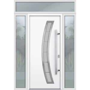 60 in. x 96 in. Left-hand/Inswing Frosted Glass White Enamel Steel Prehung Front Door with Hardware