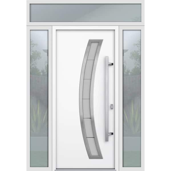 VDOMDOORS 64 in. x 96 in. Left-hand/Inswing Frosted Glass White Enamel Steel Prehung Front Door with Hardware