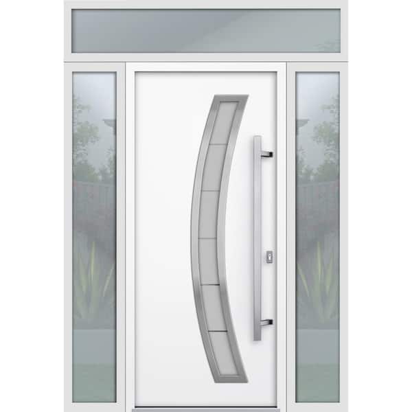 VDOMDOORS 68 in. x 96 in. Left-hand/Inswing Frosted Glass White Enamel Steel Prehung Front Door with Hardware