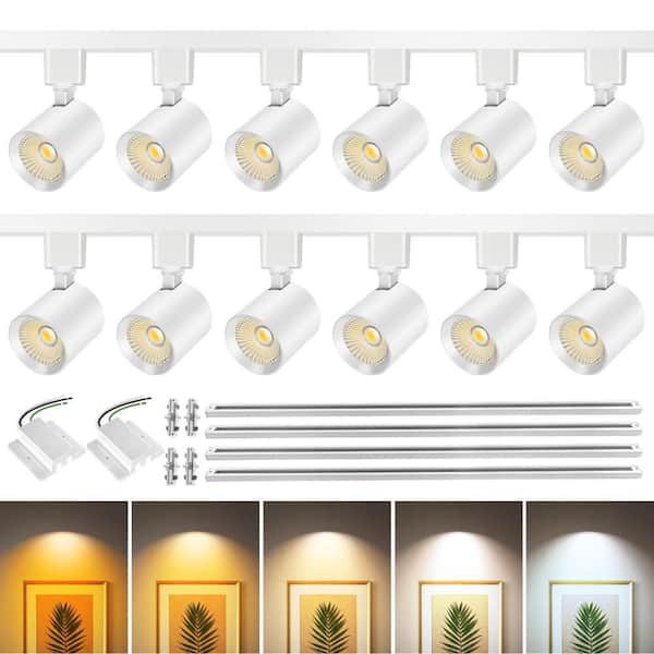 13.4 ft. 12-Light White Integrated LED Ceiling Mounted Hardwired Track Lighting Kit with 800 Lumen Cylinder Swivel Heads