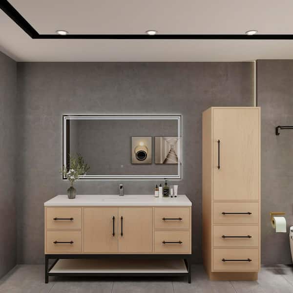 Victoria 59 in. W x 20 in. D x 35 in. H Single Sink Freestanding Frame Bath Vanity in Yellow Oak with White Acrylic Top