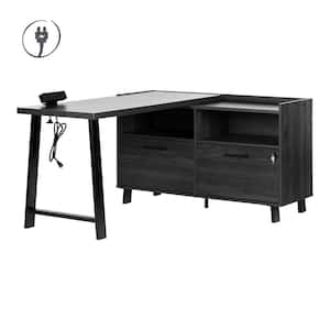 Kozack 51 in. Gray Oak L-Shaped Gray Oak Particle Board Desk Desk 2-Drawers