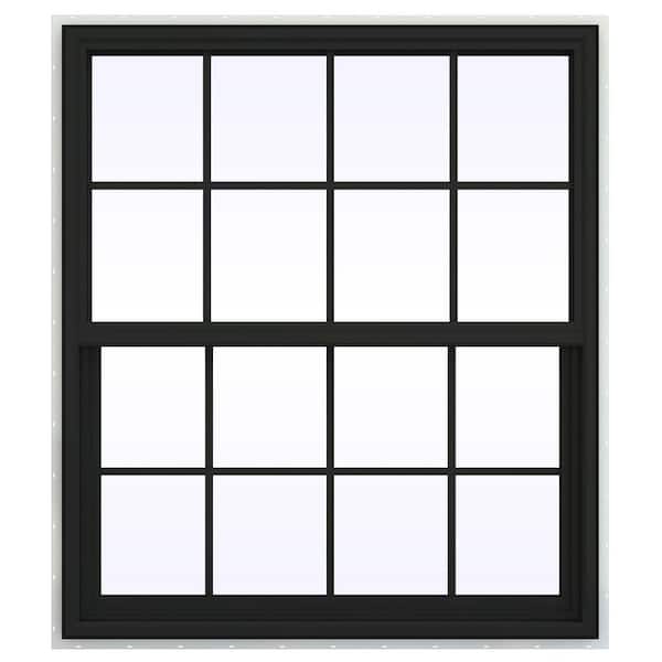 JELD-WEN 42 in. x 54 in. V-4500 Series Bronze FiniShield Vinyl Single Hung Window with Colonial Grids/Grilles