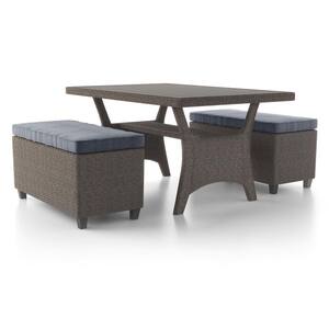 Dasan Gray 3-Piece Wicker Outdoor Dining Set with Gray Cushions