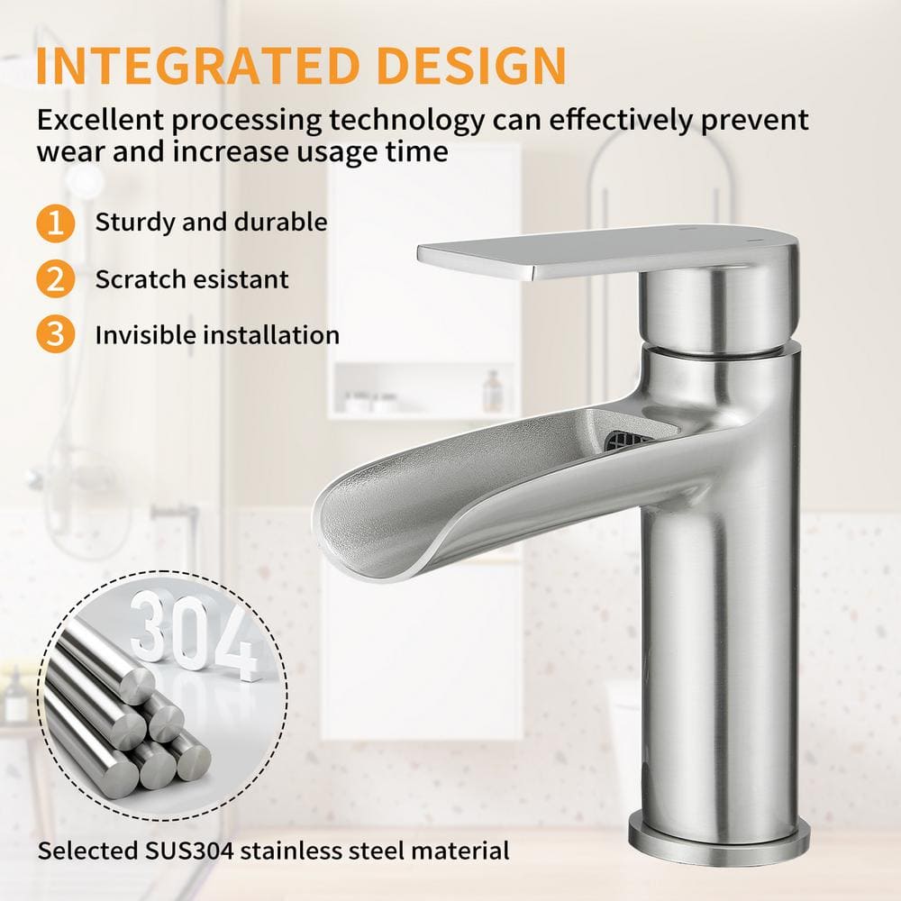 Brushed Nickel Single Handle Waterfall Bathroom Faucet