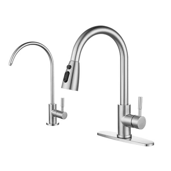 Single Handle Pull Down Sprayer Kitchen Faucet with Water Filter Faucet Stainless Steel in Brushed Nickel