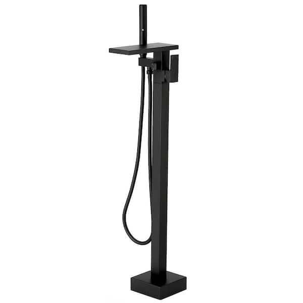 BESy Single-Handle Floor Mounted Tub Filler Freestanding Tub Faucet with 2 Function Hand Shower in. Matte Black