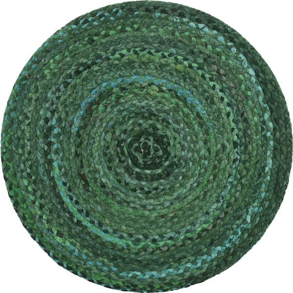 Unique Loom Braided Chindi Green 3 ft. x 3 ft. Round Area Rug