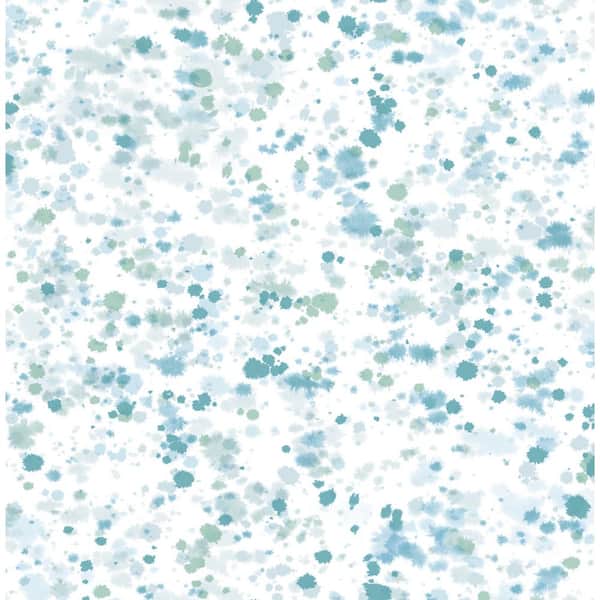 Seabrook Designs Splatter Watercolor Metallic Ice Blue, Turquoise, and Mint Green Paper Strippable Roll (Covers 56.05 sq. ft.)