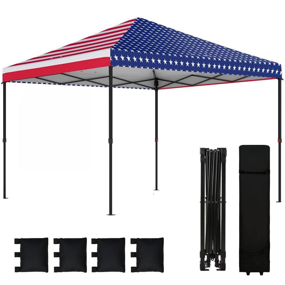 10 ft. x 10 ft. Pop Up Canopy Tent with One Push Setup, Portable Instant Canopy Shelter with Roller Bag, Flag Design price history on PriceWatchPro