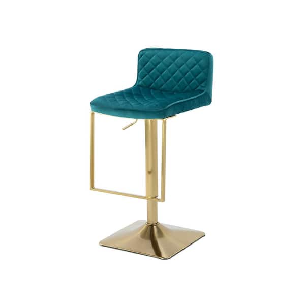 Tidoin 31.89 in. Green Adjustable Height Metal Frame Low Back Bar Stool with Velvet Seat