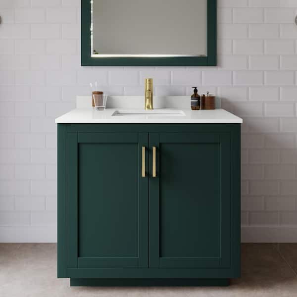 Wyndham Collection Miranda 36 in. W x 22 in. D x 33.75 in. H Single Bath Vanity in Green with White Quartz Top