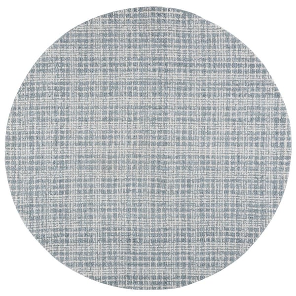 Renewal 6 ft. x 6 ft. Round Blue/Ivory Minimalist Woven Grid Area Rug