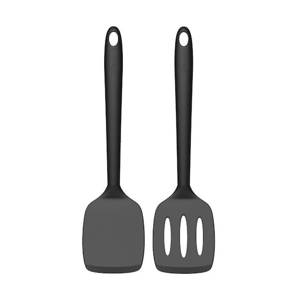 PureBlack Silicone Spatula Set High Heat Resistant BPA Free Solid Slotted Turner for Non-Stick Pans 2 Pack