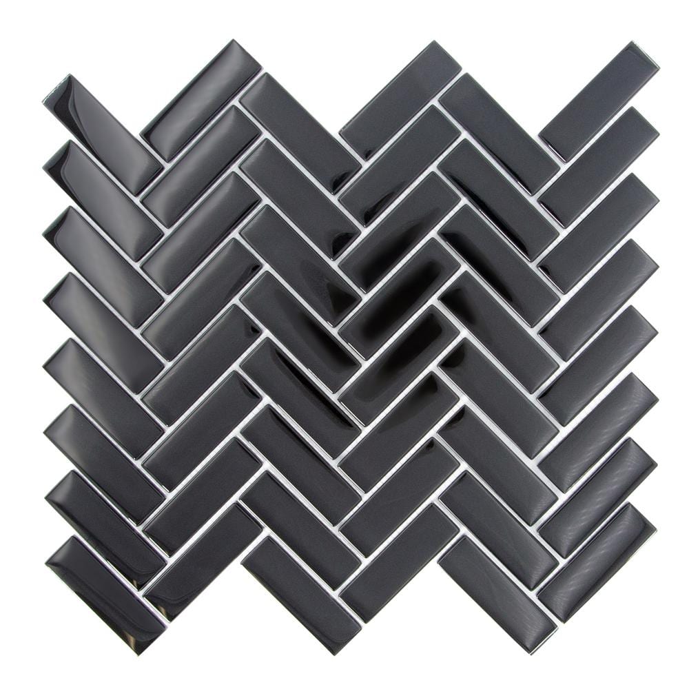 Black Herringbone Polished Glass Mosaic Tile for Walls