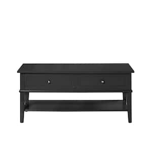 Queensbury 42 in. Black Large Rectangle MDF Coffee Table with Drawers