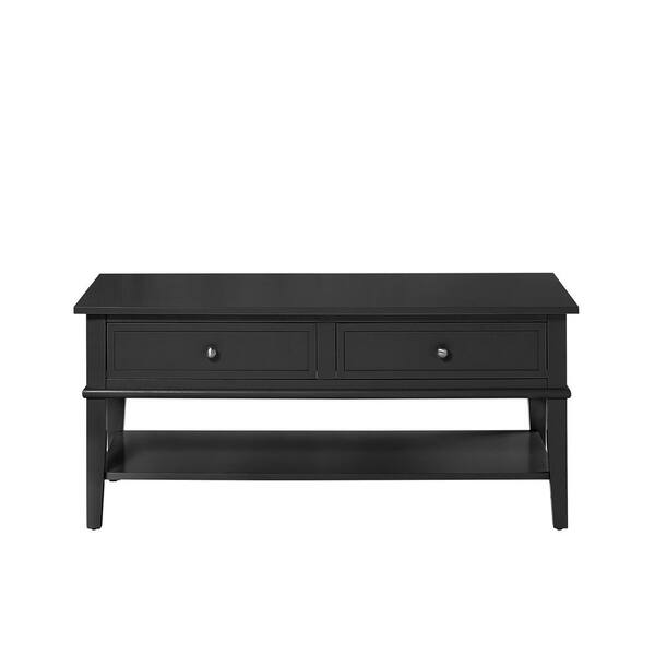 Ameriwood Queensbury 42 in. Black Large Rectangle MDF Coffee Table with Drawers