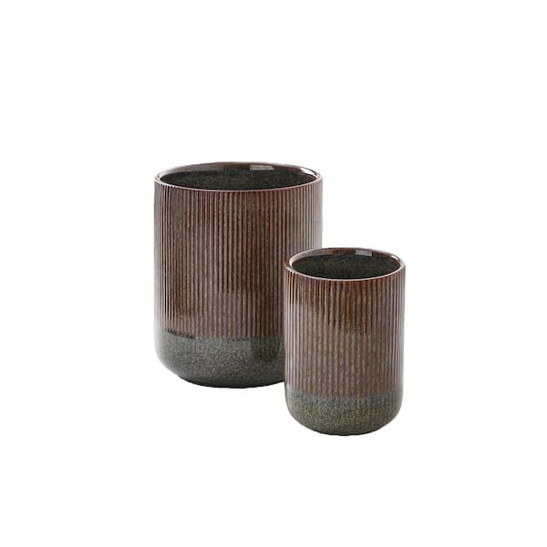 2 Pack Marble Dark Olive Ceramic Utensil Holder 7.3 in. and 5.4 in. Spatula Storage Utensil Organizer for Kitchen