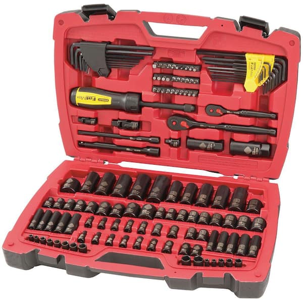 Stanley FATMAX Black - The 3/8 in. Drive (141-Piece) 1/4 and Home FMMT71663 Set Mechanics in. Depot Tool Chrome