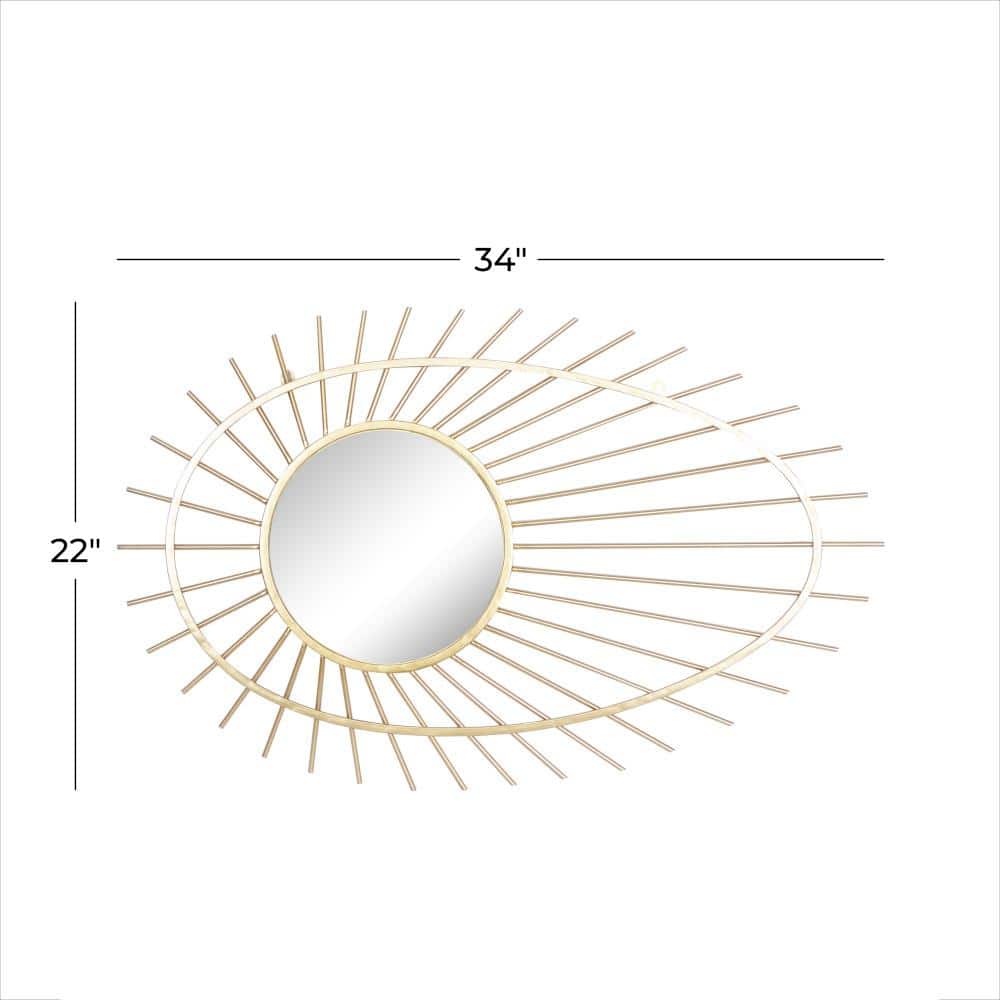 Gold Handmade Abstract Starburst Round Wall Mirror, 22" x 34"