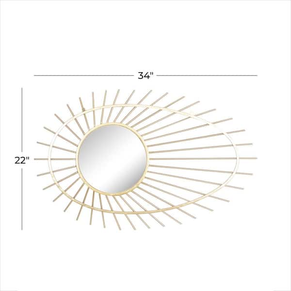 34 in. x 22 in. Handmade Round Framed Gold Starburst Wall Mirror